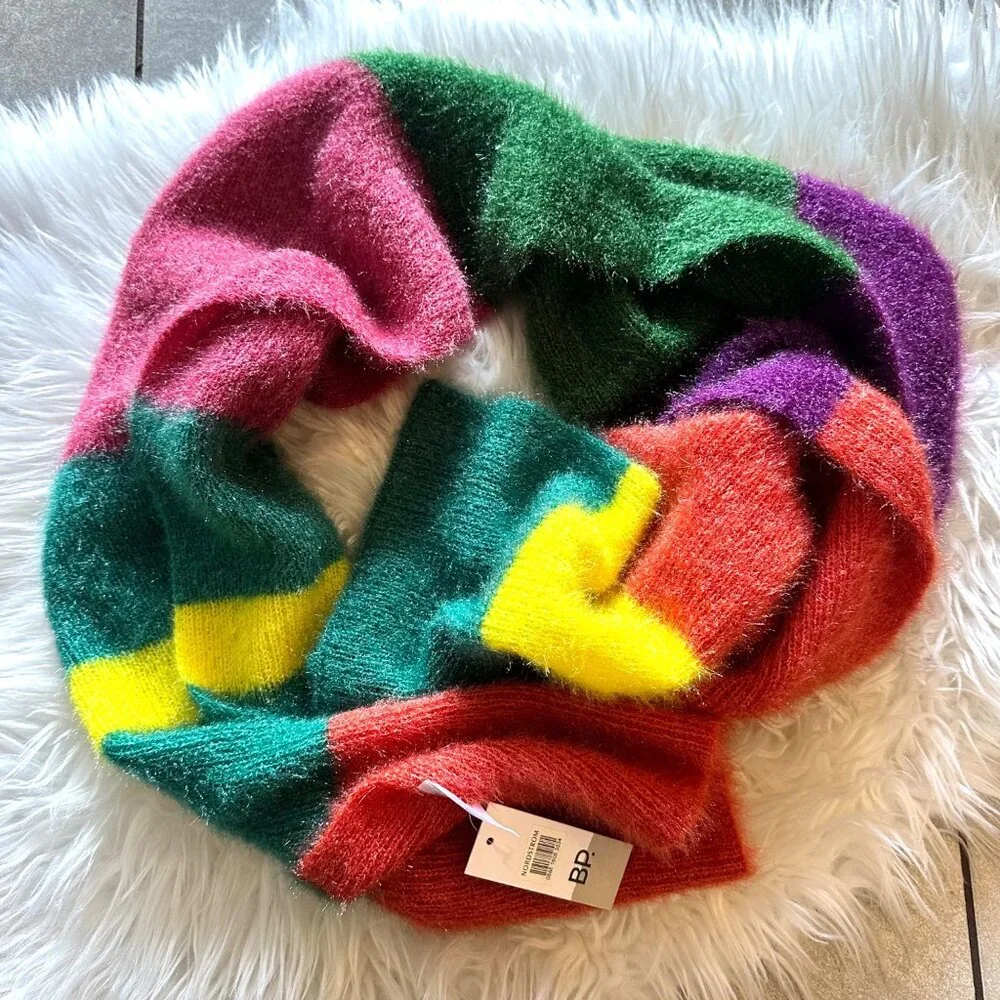 NWT BP Nordstrom Art to Wear Fuzzy Long Oversized Scarf Color Block One Size